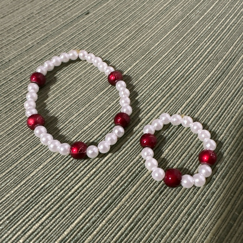 White Hint ofRed Necklace Bracelet Fit American Girl Our Generation 18” Dolls +